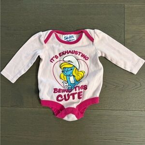 Smurfette pink baby girl long sleeve onesie 3-6M ret $44